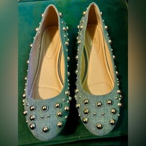 Studded denim embellished ballet flats size 9M New